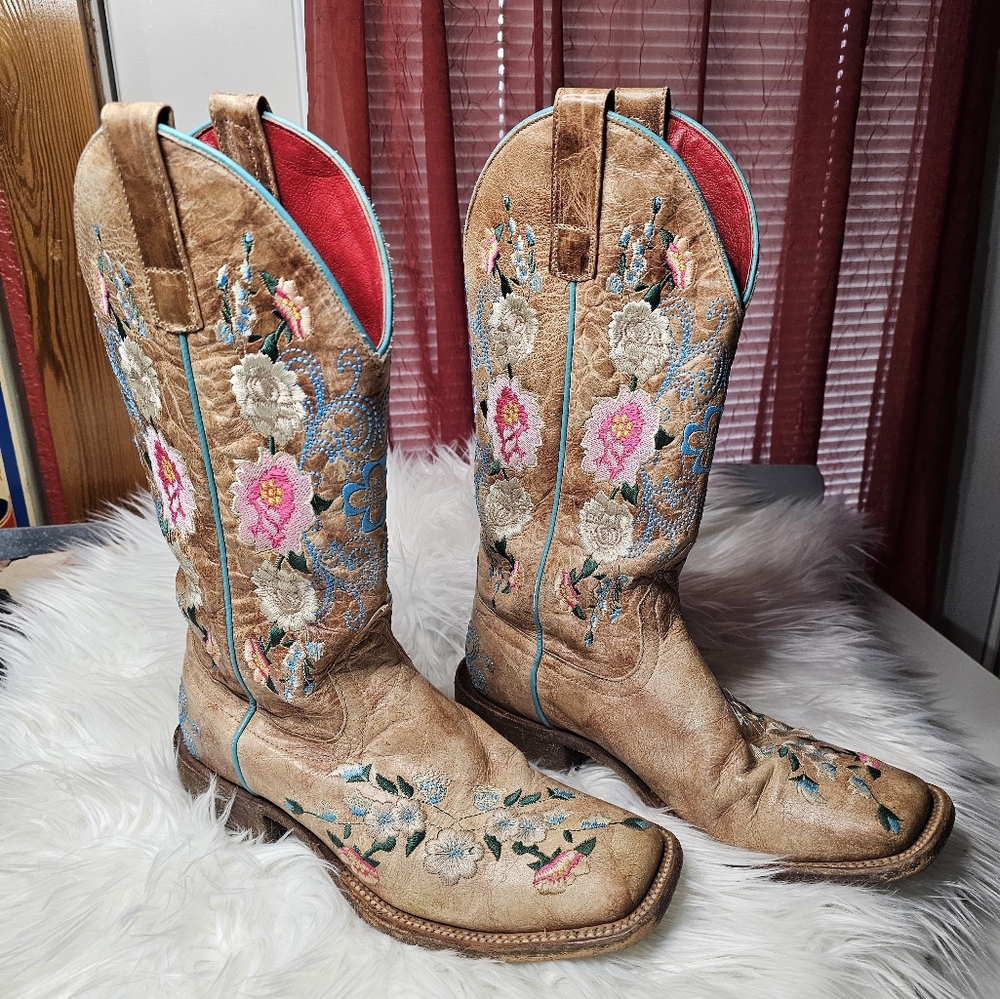 Macie Bean Women's Rose Garden Western Boots - Broad Square Toe Size 8 Womens